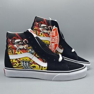 New Vans Sk8-Hi Top Santa Claus Flame Black Suede Christmas Shoes Men's Size 6